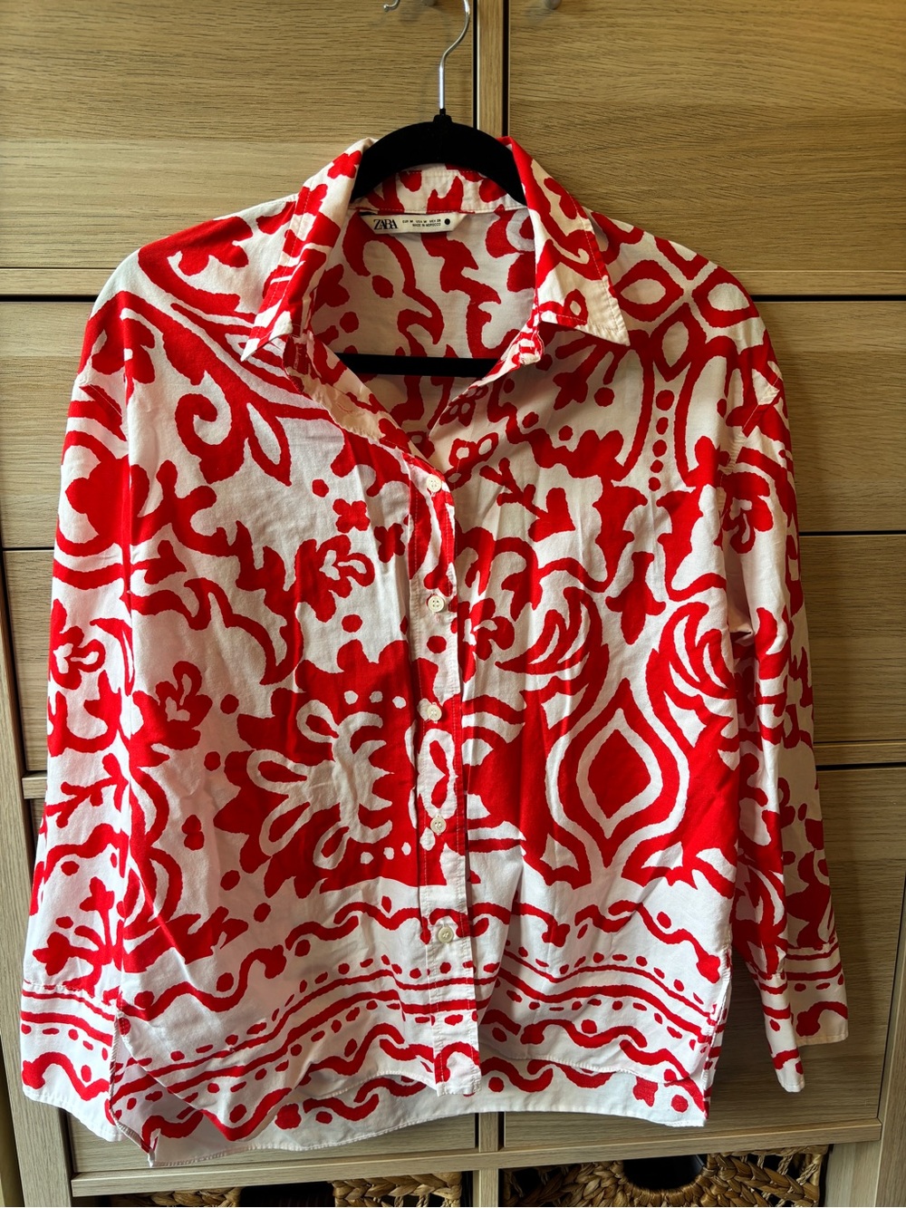 Zara Red and White Printed Button-Down Shirt